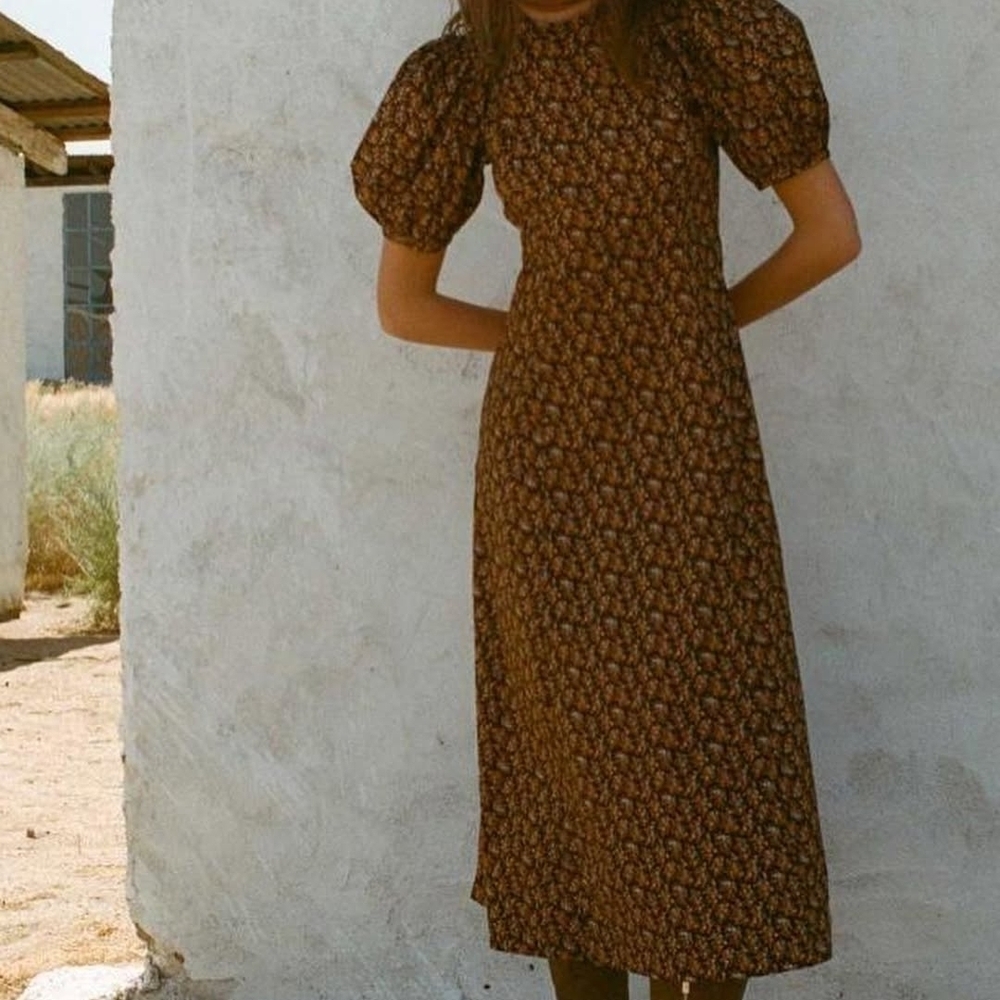 Doen Brown Floral Midi Dress